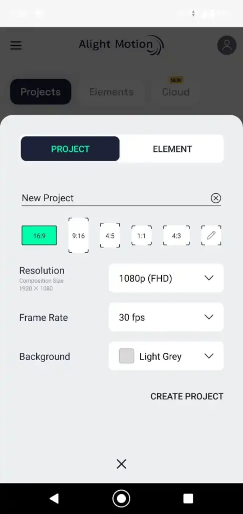 Alight motion project aspect ration screenshot