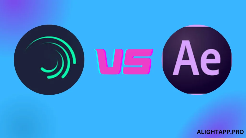 logo of alight motion and after effects comparing
